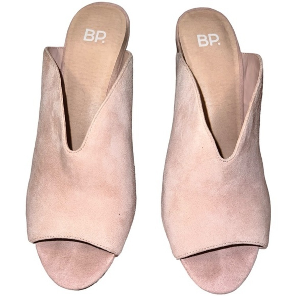 EUC BP Tonya Open Toe Leather Heeled Mules Blush Taupe 9.5 Slide Block Heel